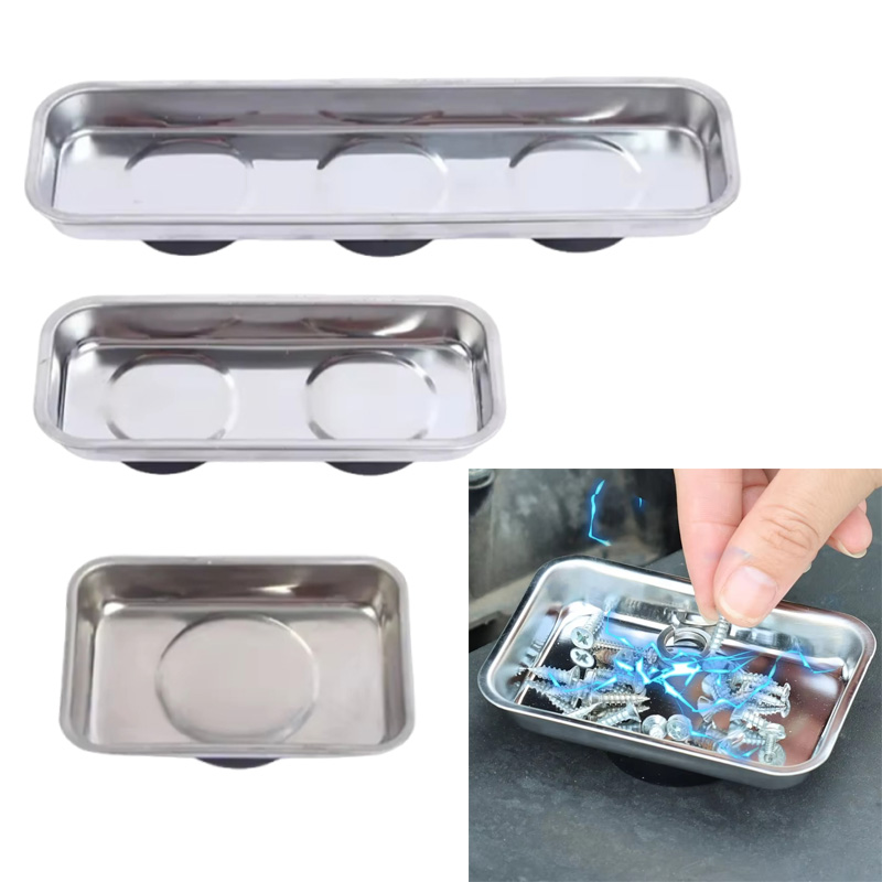 Magnetic Parts Tray - ถาดแม่เหล็กสี่เหลี่ยม ถาดใส่ชิ้นส่วนสแตนเลสแม่เหล็กทนทาน ถาดเก็บสกรู ที่วางเครื่องมือ แผ่นดูดแม่เหล็กอัตโนมัติ ใช้งานง่าย