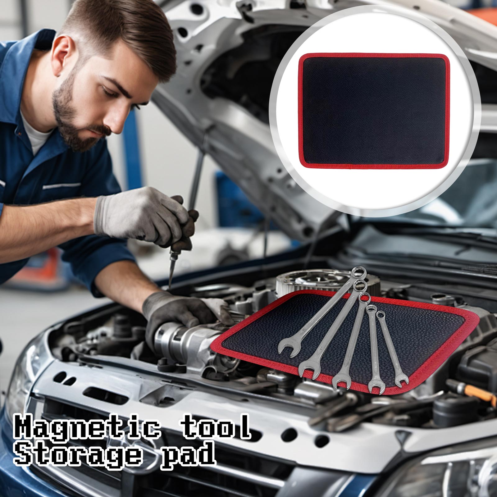 Magnetic Parts Tray - แผ่นแม่เหล็กยืดหยุ่นสำหรับเก็บเครื่องมือ สำหรับเก็บสลักเกลียว ประแจ ถาดเครื่องมือแม่เหล็กแบบพับได้ และอุปกรณ์เก็บแม่เหล็กแบบยืดหดได้
